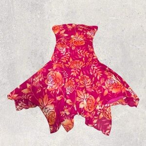 Y2K city triangles floral strapless dress